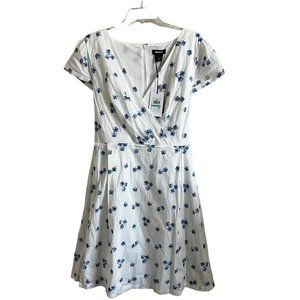 DKNY Women's Blue Tie Waist Short Sleeve Above The Knee Fit + Flare Dress 16